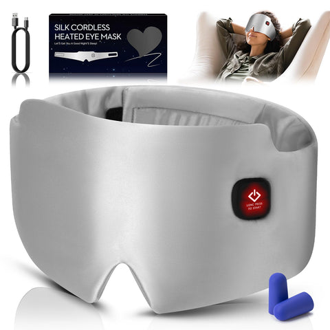 Silk Heated Eye Mask, 2000mAh Large Size Cordless Sleep Mask Warm Eye Compresses Electric Eye Heating Pad for Stye Blepharitis D