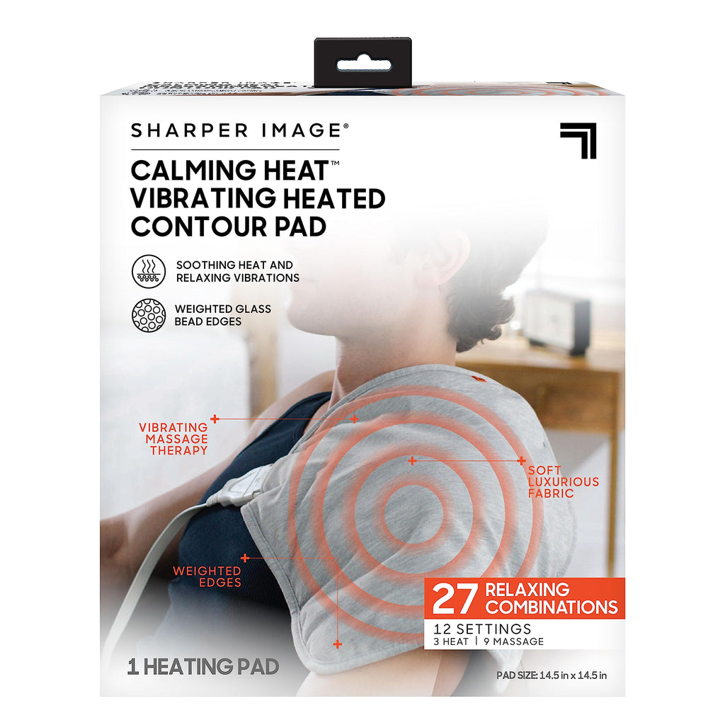 Calming Heat Vibrating Heating Contour Pad by Sharper Image- Weighted Electric Heating Pad with Massaging Vibrations, 12 Setting