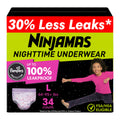 Ninjamas Girls Bedwetting Nighttime Underwear, Size L (64-95+ lbs), 34 Count, Overnight Protection, Ultra Absorbent, Hypoallerge