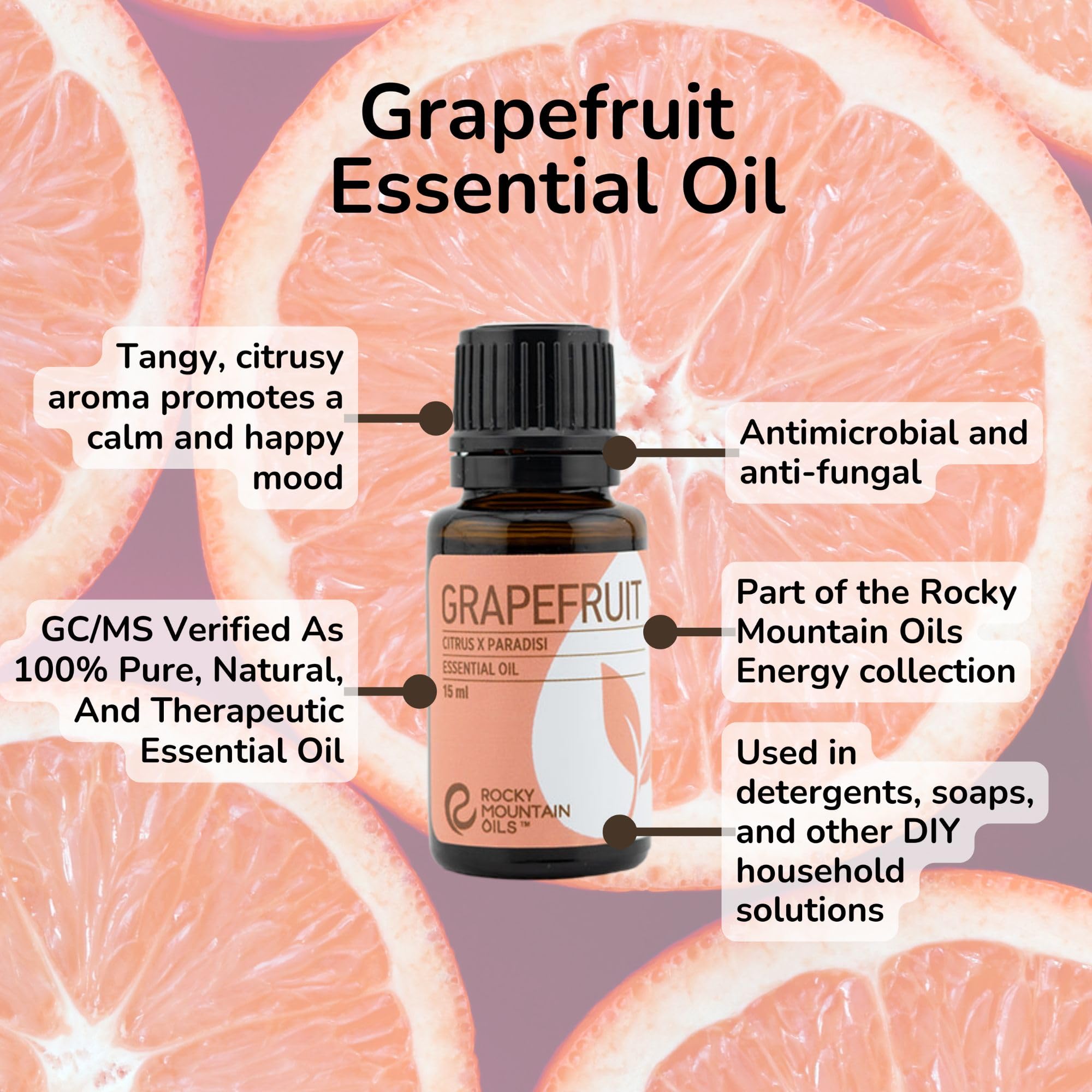 Rocky Mountain Oils Grapefruit Essential Oil 15 ml - Pure Essential Oils for Diffusers | Organic Grapefruit Aroma Blends for Hom