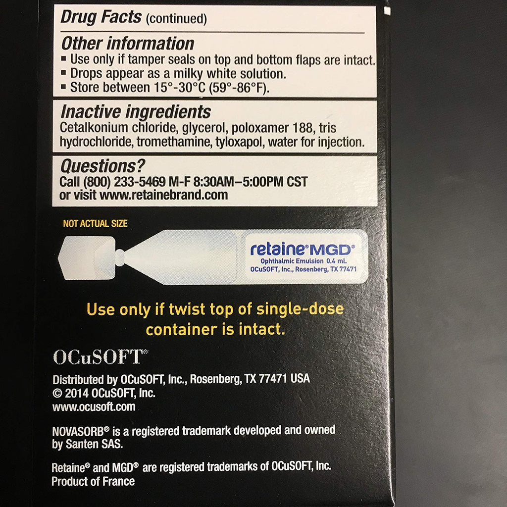 OCuSOFT Retaine MGD Complete Dry Eye Relief Lubricant Eye Drops Single-Dose Containers, 30 Count (Pack of 2)