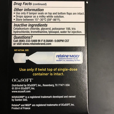 OCuSOFT Retaine MGD Complete Dry Eye Relief Lubricant Eye Drops Single-Dose Containers, 30 Count (Pack of 2)