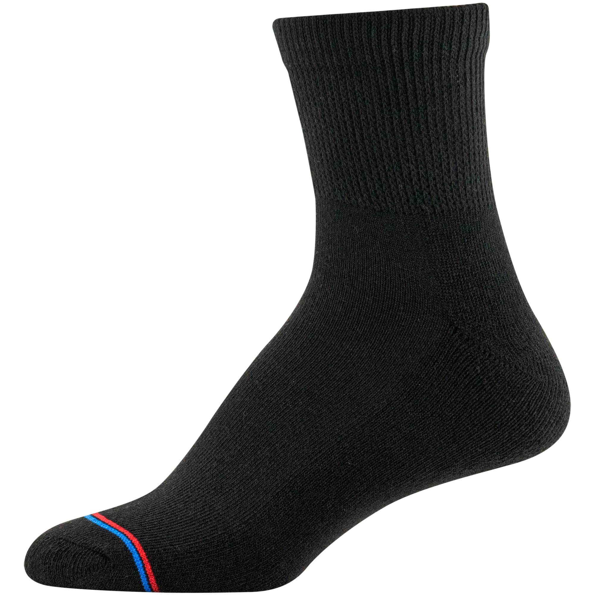 MediPEDS Quarter Socks with Non-Binding Top and Cushion, Multipairs, Black (4-Pairs), Shoe Size: Men's 6-9 Women's 6-10