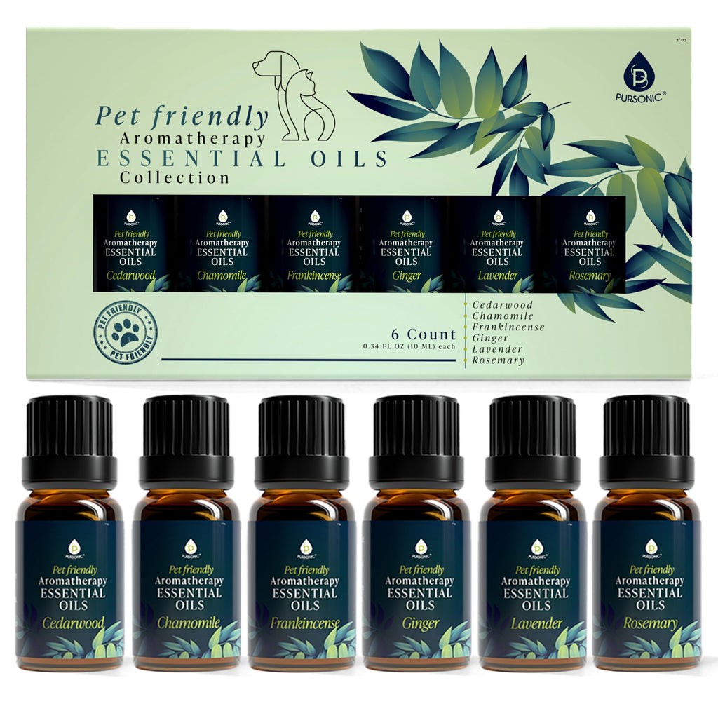 PURSONIC Pet Friendly Aromatherapy Essential Oils Collection, 6-Count - Safe for Dogs and Cats, Natural Relaxation and Stress Re
