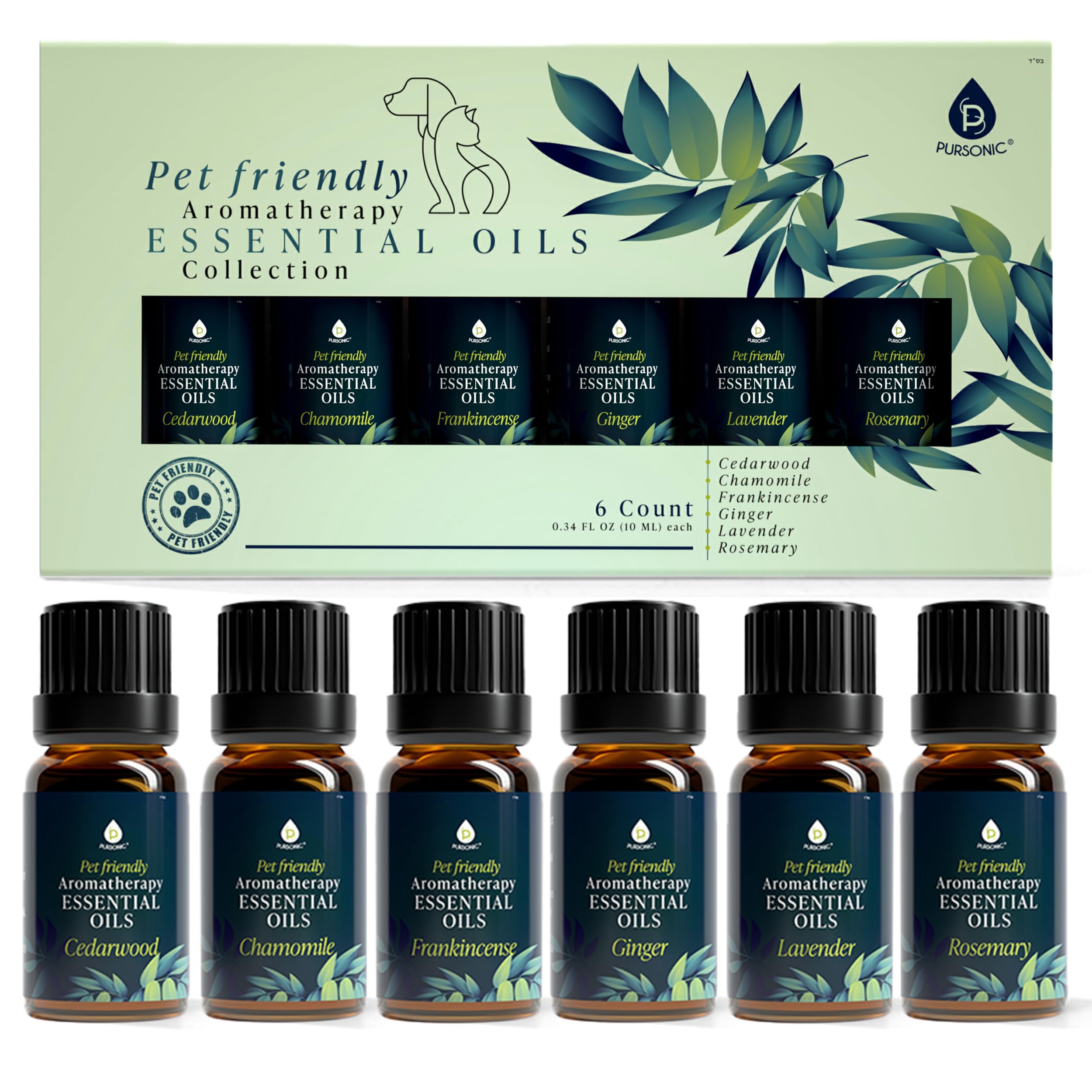 PURSONIC Pet Friendly Aromatherapy Essential Oils Collection, 6-Count - Safe for Dogs and Cats, Natural Relaxation and Stress Re