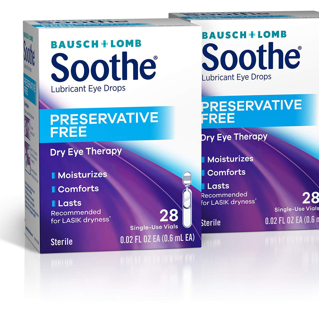 Eye Drops by Bausch & Lomb, Lubricant Relief for Dry Eyes, Preservative Free, Single Use Dispensers, 0.6 mL, 28 Count (Pack of 2