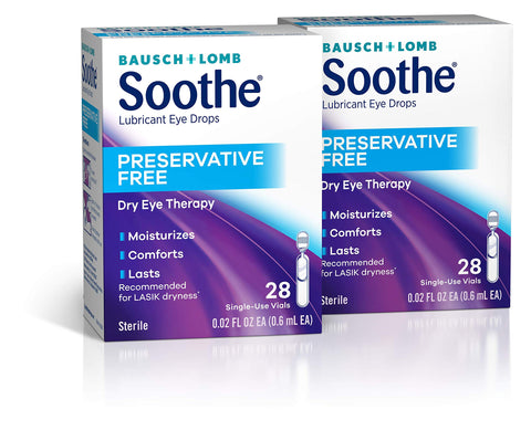 Eye Drops by Bausch & Lomb, Lubricant Relief for Dry Eyes, Preservative Free, Single Use Dispensers, 0.6 mL, 28 Count (Pack of 2