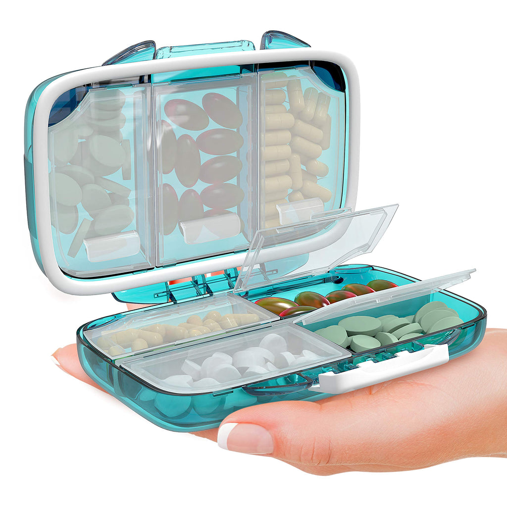 Travel Pill Organizer - Compact Medicine Kit for Purse, Portable Pharmacy Pill Box with Labels, Moisture-Proof Vitamin & Supplem