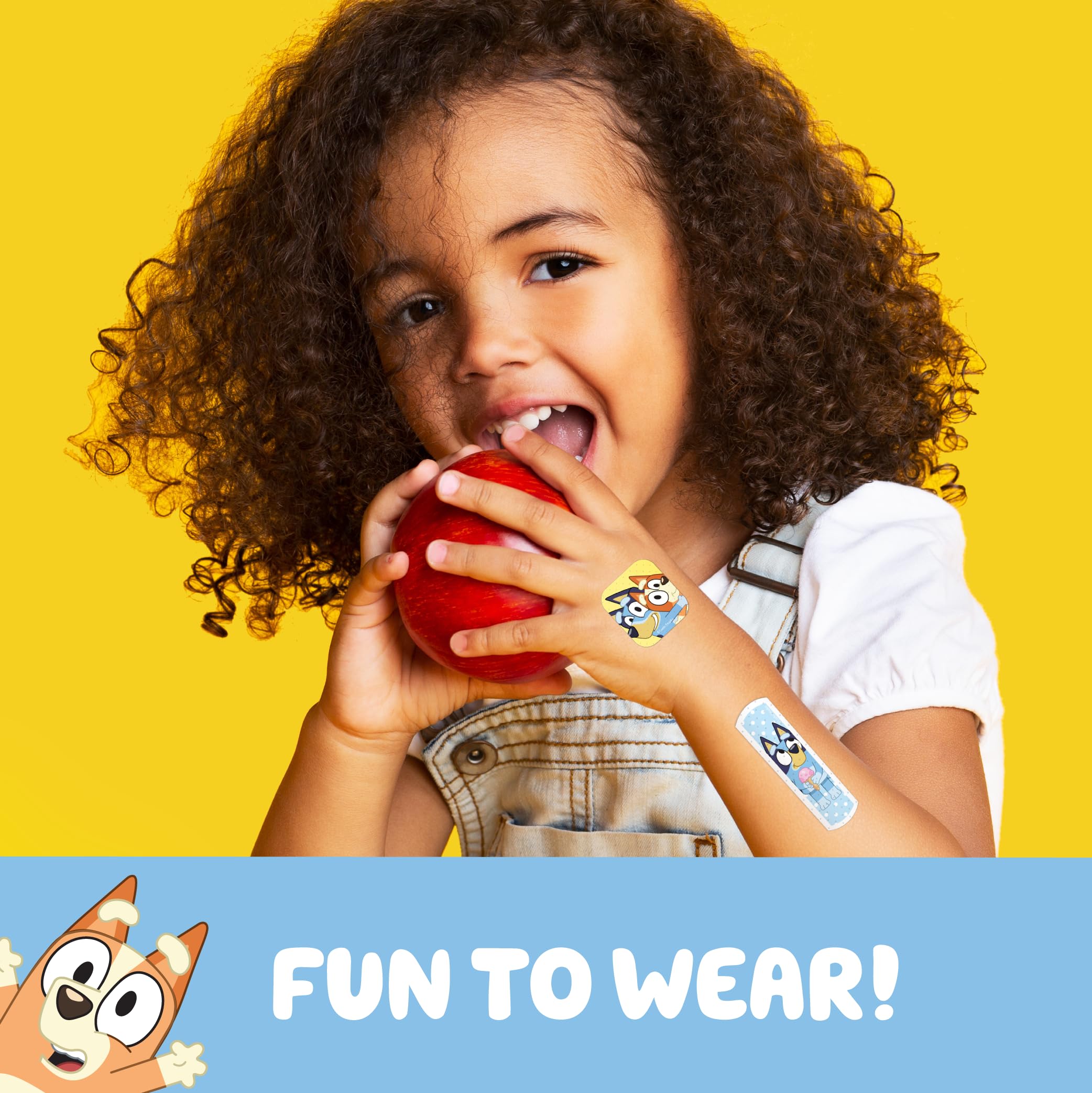 Bluey Kids Bandages, 3 Assorted Sizes 100 CT | Wear Like Stickers, Flexible Adhesive Bandages for Minor Cuts, Scrapes, and Burns