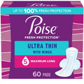 Poise Ultra Thin Incontinence Pads with Wings & Postpartum Incontinence Pads, 5 Drop Maximum Absorbency, Long Length, 60 Count (