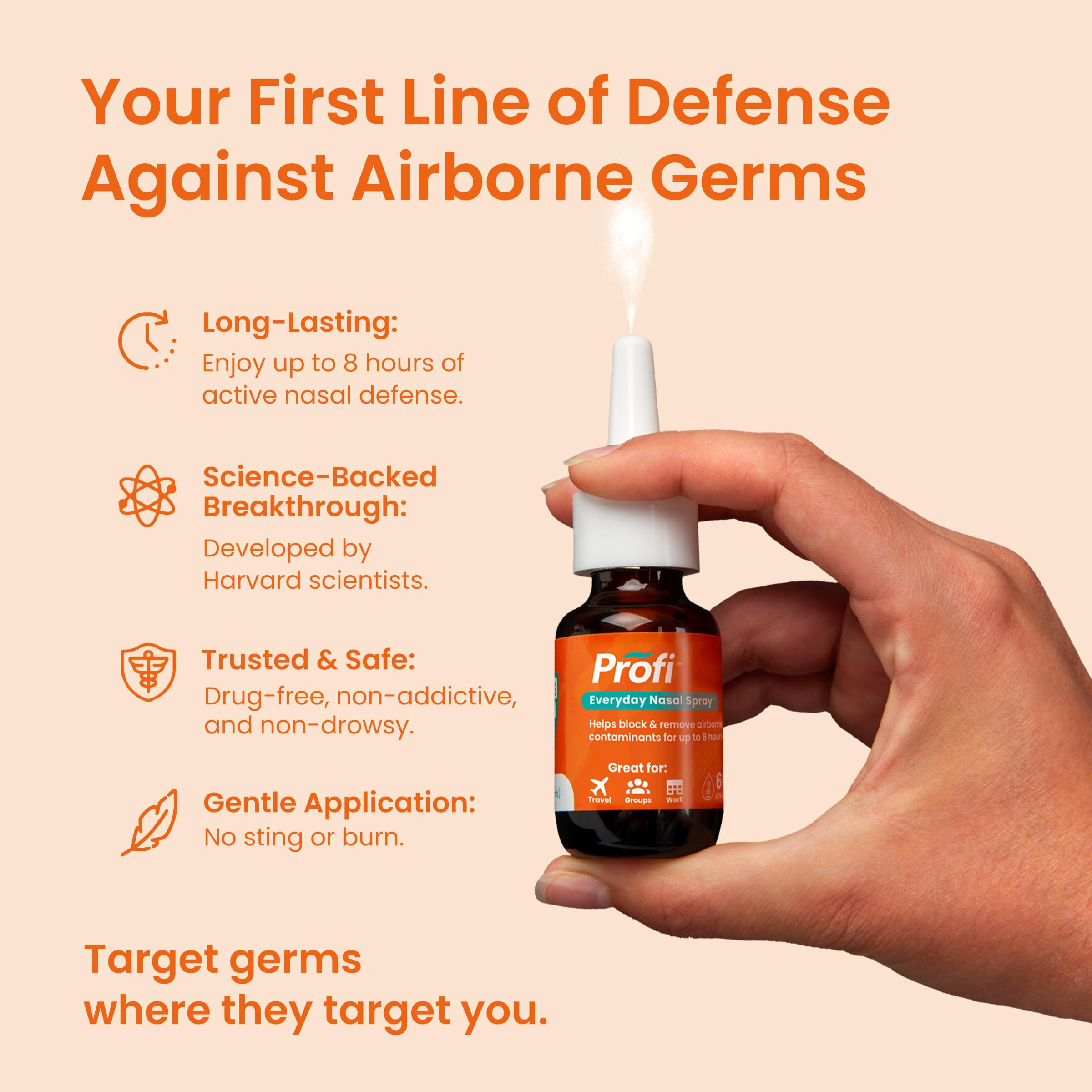 Profi Everyday Nasal Spray - Helps Defend Against Airborne Germs - Lasts Up to 8 Hours - Advanced Nasal Spray for Air Travel, Wo