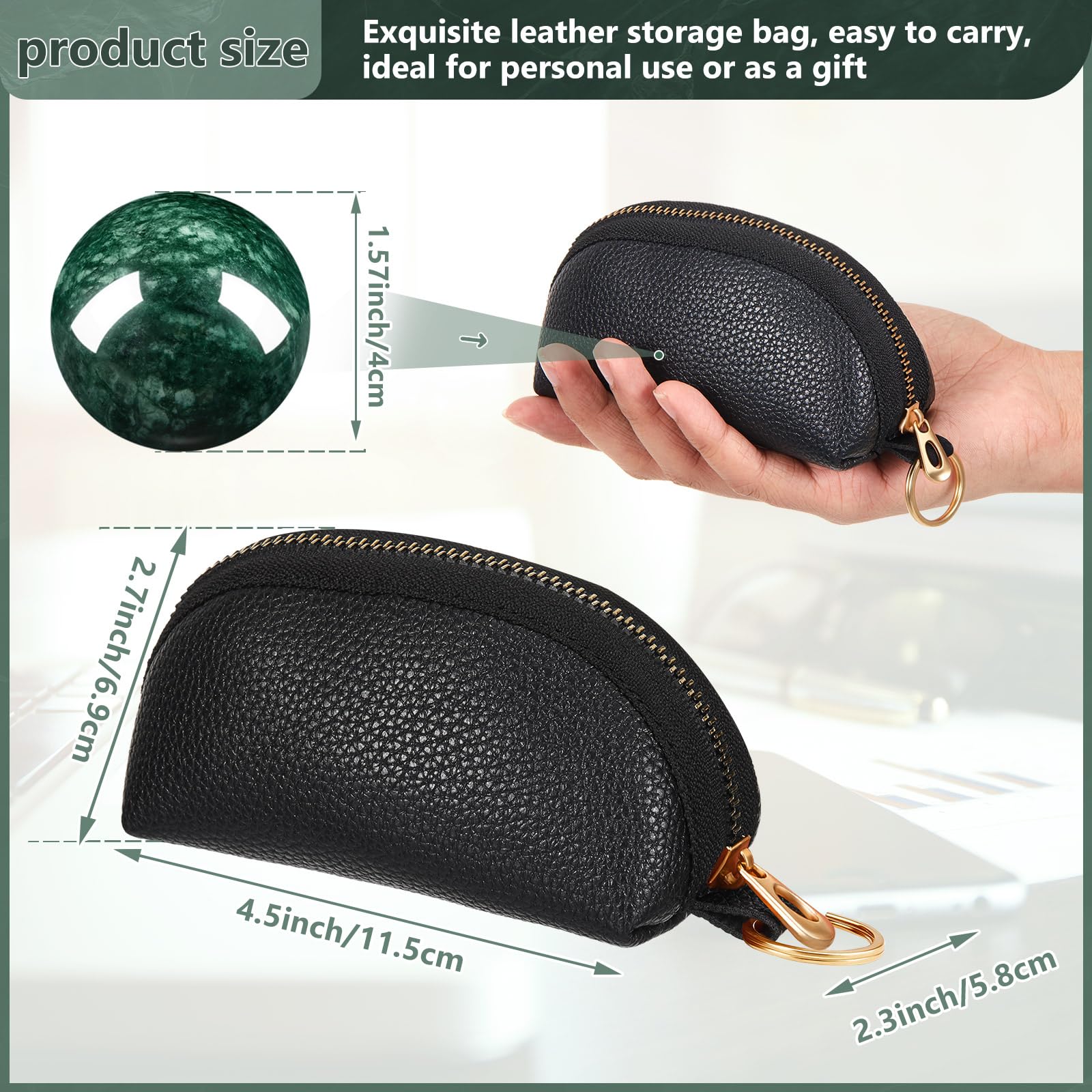 AceOrbit Baoding Balls Set of 2, Chinese Stress Relief Hand Exercise Balls with Leather Pouch, 1.57 Inch Dark Green Marble, Fing