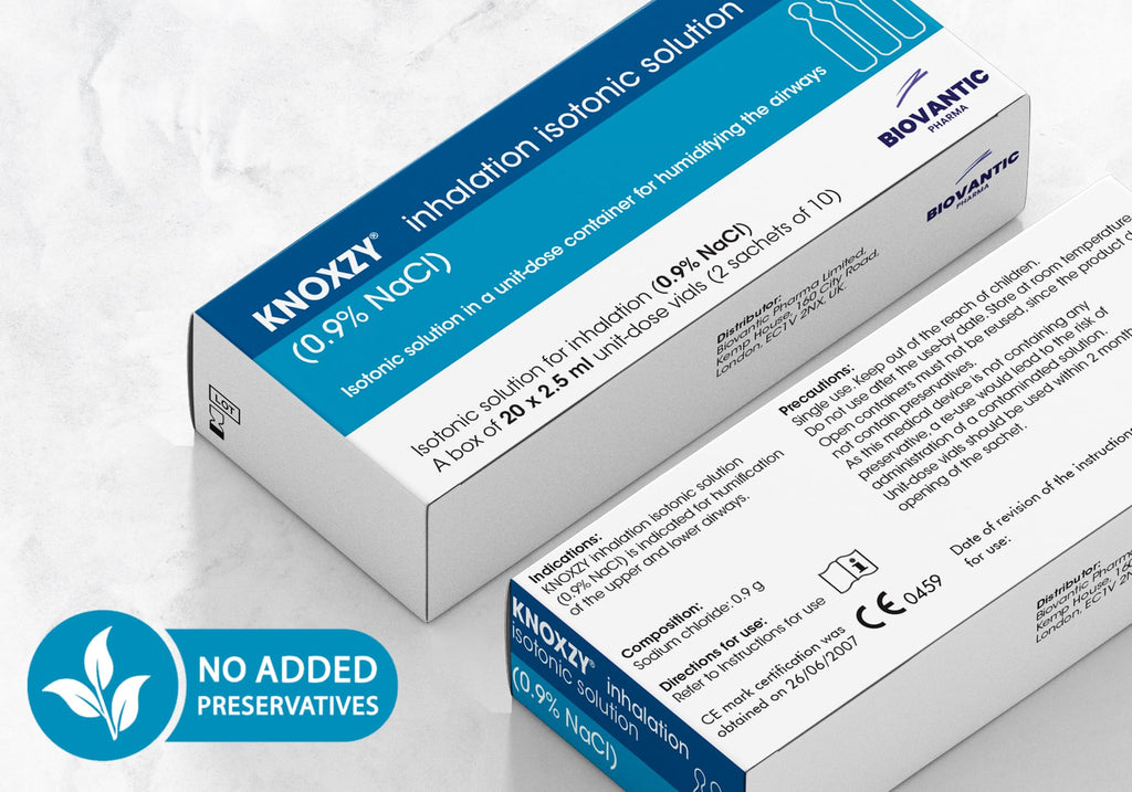 KNOXZY Isotonic Sodium Chloride Solution 0.9% - Inhalation Solution for Humidifying The Airways - 20 X 2.5 ml Unit Dose Vials