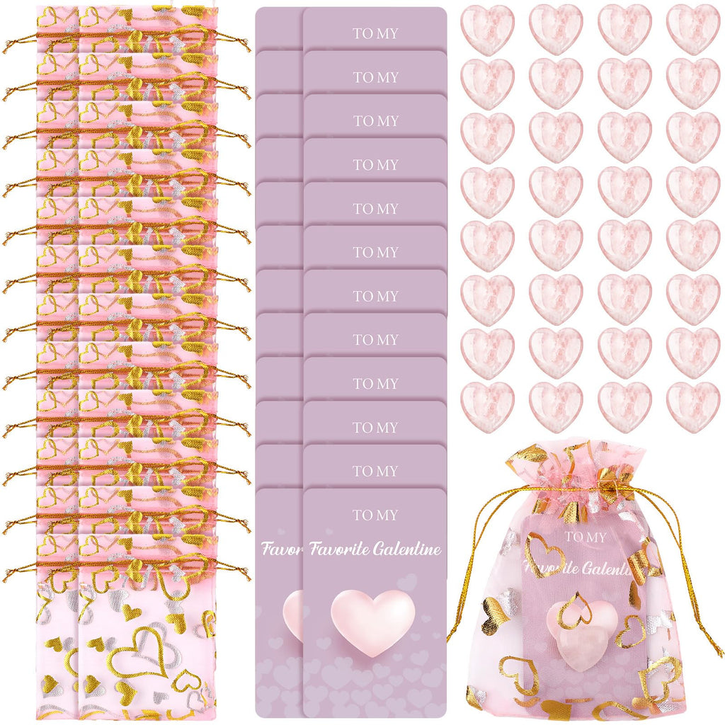 Layhit 72 Pcs Valentines Galentine Gift Bulk Crystals Pink Rose Quartz Hearts Gifts Galentine Rose Quartz Mini Worry Stone Gemst