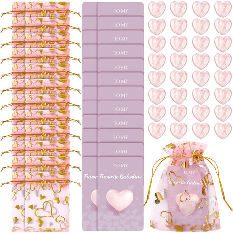 Layhit 72 Pcs Valentines Galentine Gift Bulk Crystals Pink Rose Quartz Hearts Gifts Galentine Rose Quartz Mini Worry Stone Gemst