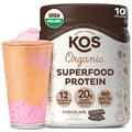 KOS Vegan Protein Powder, Chocolate USDA Organic - Low Carb Pea Protein Blend, Plant Based Superfood with Vitamins & Minerals - 