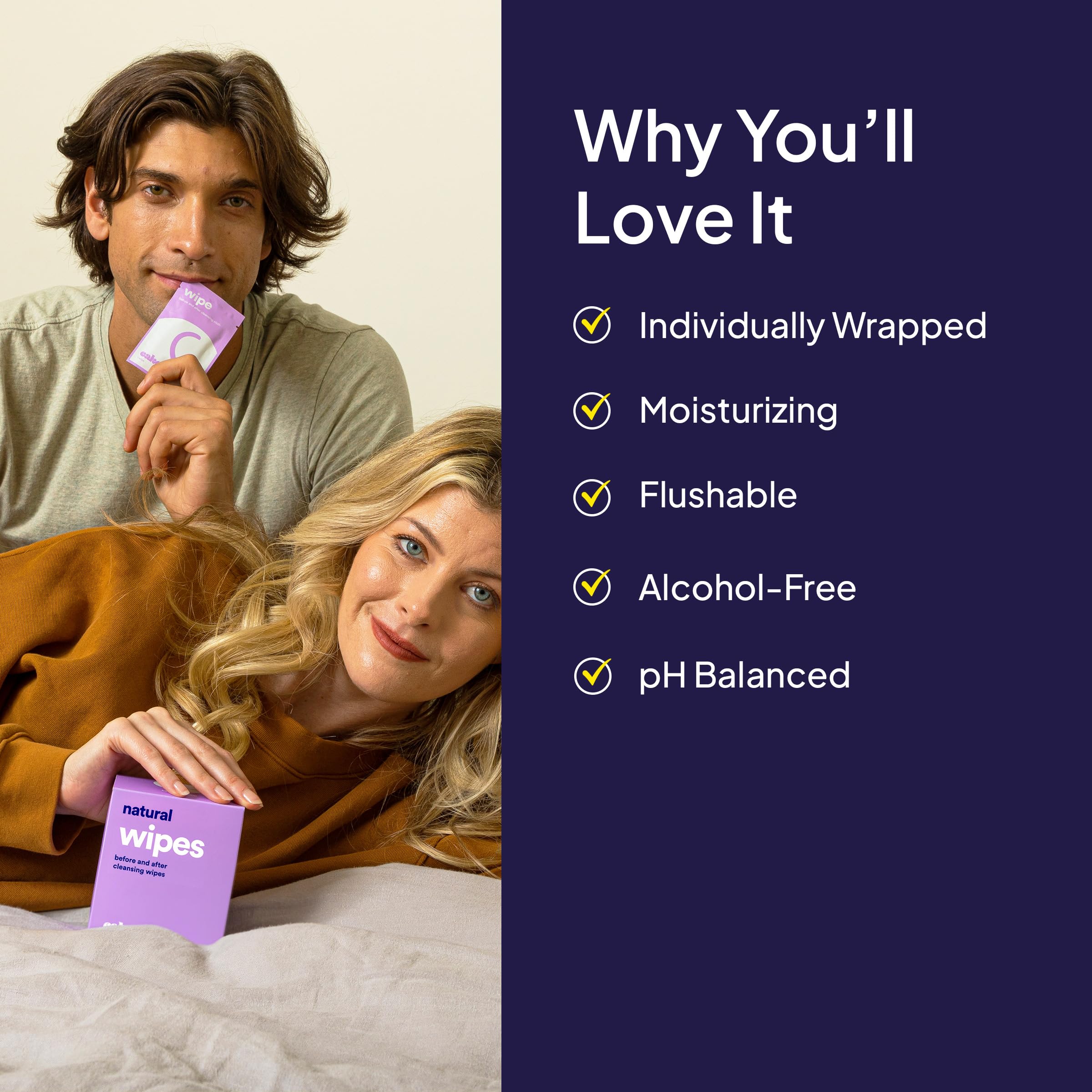 Hello Cake Sex Wipes - Individually Wrapped, Organic Flushable Wipes for Adults - Biodegradable, Hypoallergenic, pH-Balanced, Hy