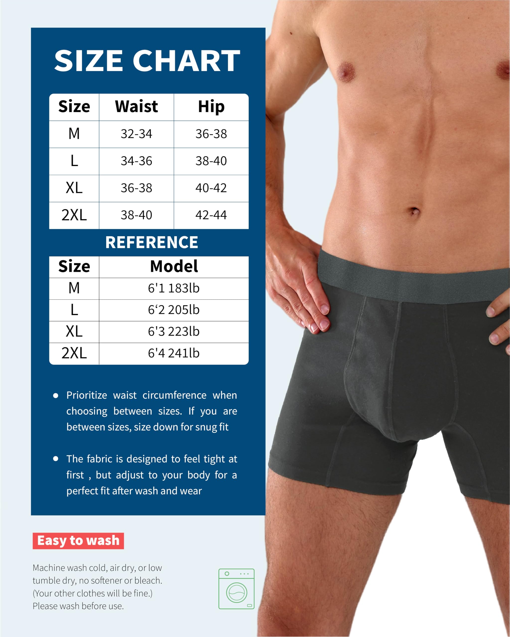 REELINDRY Mens Washable Incontinence Underwear, 2.3 oz Absorbency Reusable Leak Proof Odor Control Trunks 1 Pack(Dark Gray, M)