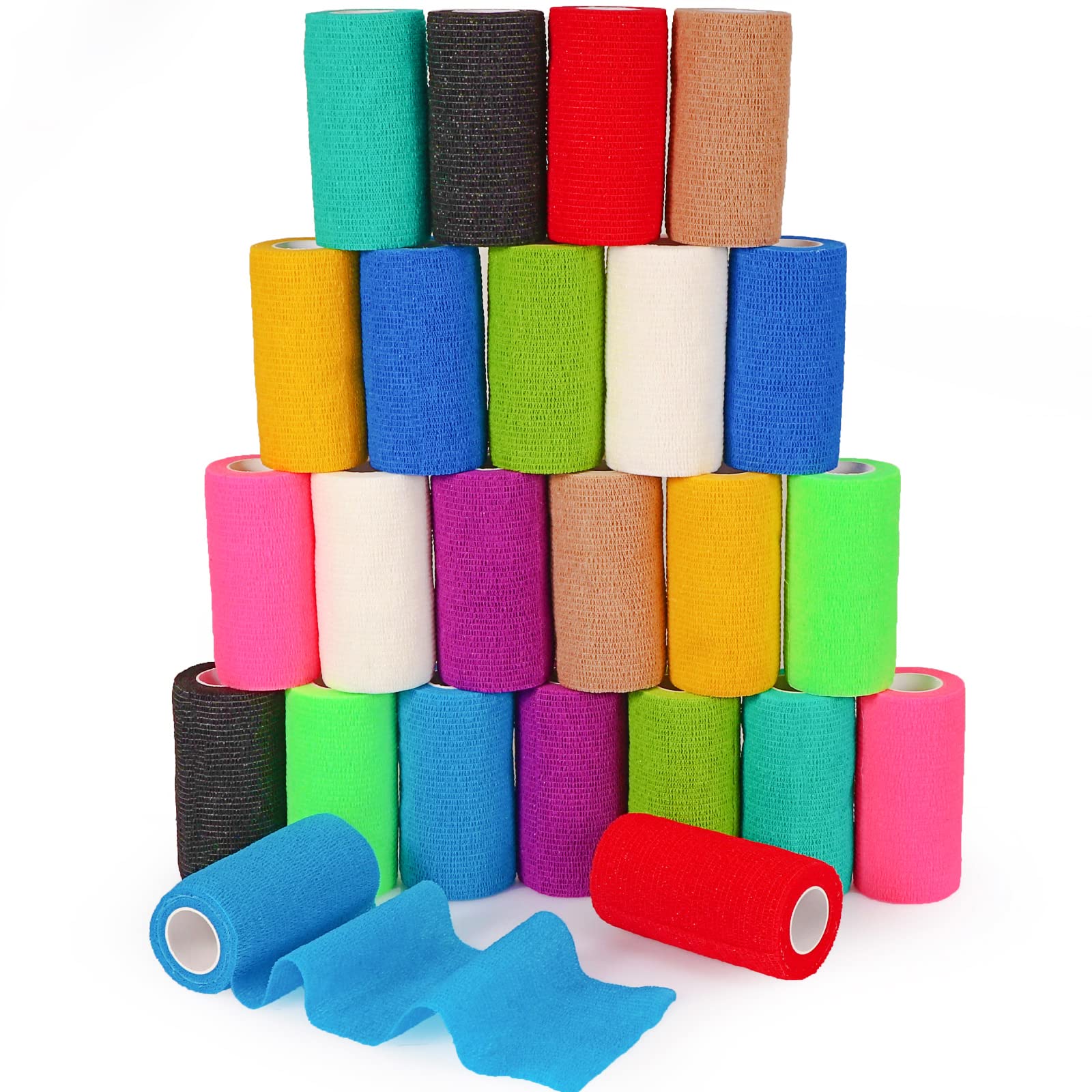 24 Pack 4    x 5 Yards Self Adhesive Bandage Wrap Athletic Elastic Breathable Cohesive Bandage Wrap Rolls for Stretch, Sports, F