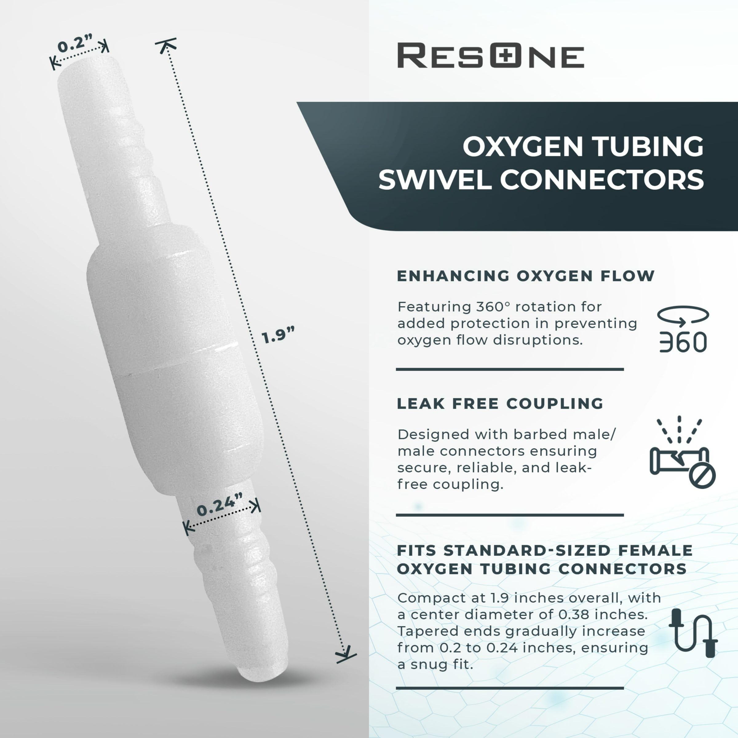 ResOne Oxygen Tubing Swivel Connectors 1-Pack - Cannula, Hose, Tube Connectors - Oxygen Line Splitter, Concentrator Supplies - 3
