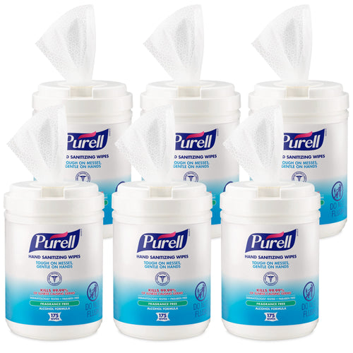 PURELL Hand Sanitizing Wipes Alcohol Formula, Fragrance Free, 175 Count Hand Sanitizing Wipes Canisters (Pack of 6) - 9031-06,Wh