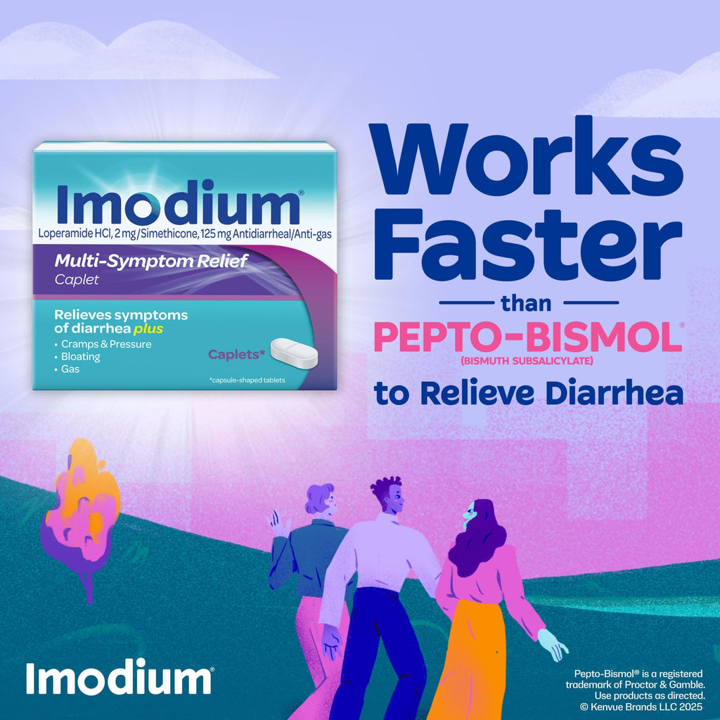 Imodium Multi-Symptom Relief Caplets, Loperamide Hydrochloride & Simethicone Anti-Diarrheal Medicine for The Relief of Diarrhea,