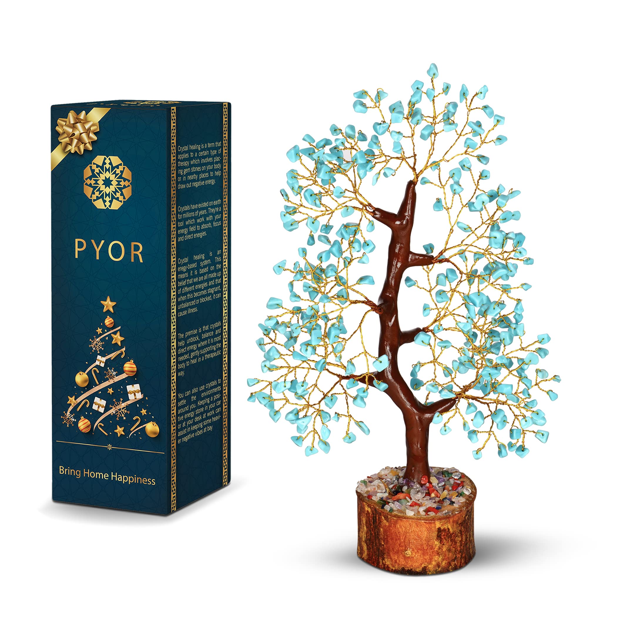 PYOR Turquoise Crystals, Money Tree, Birthday Gifts for Women, Turquoise Crystal Tree of Life, Healing Crystal, Office Decor, Ho