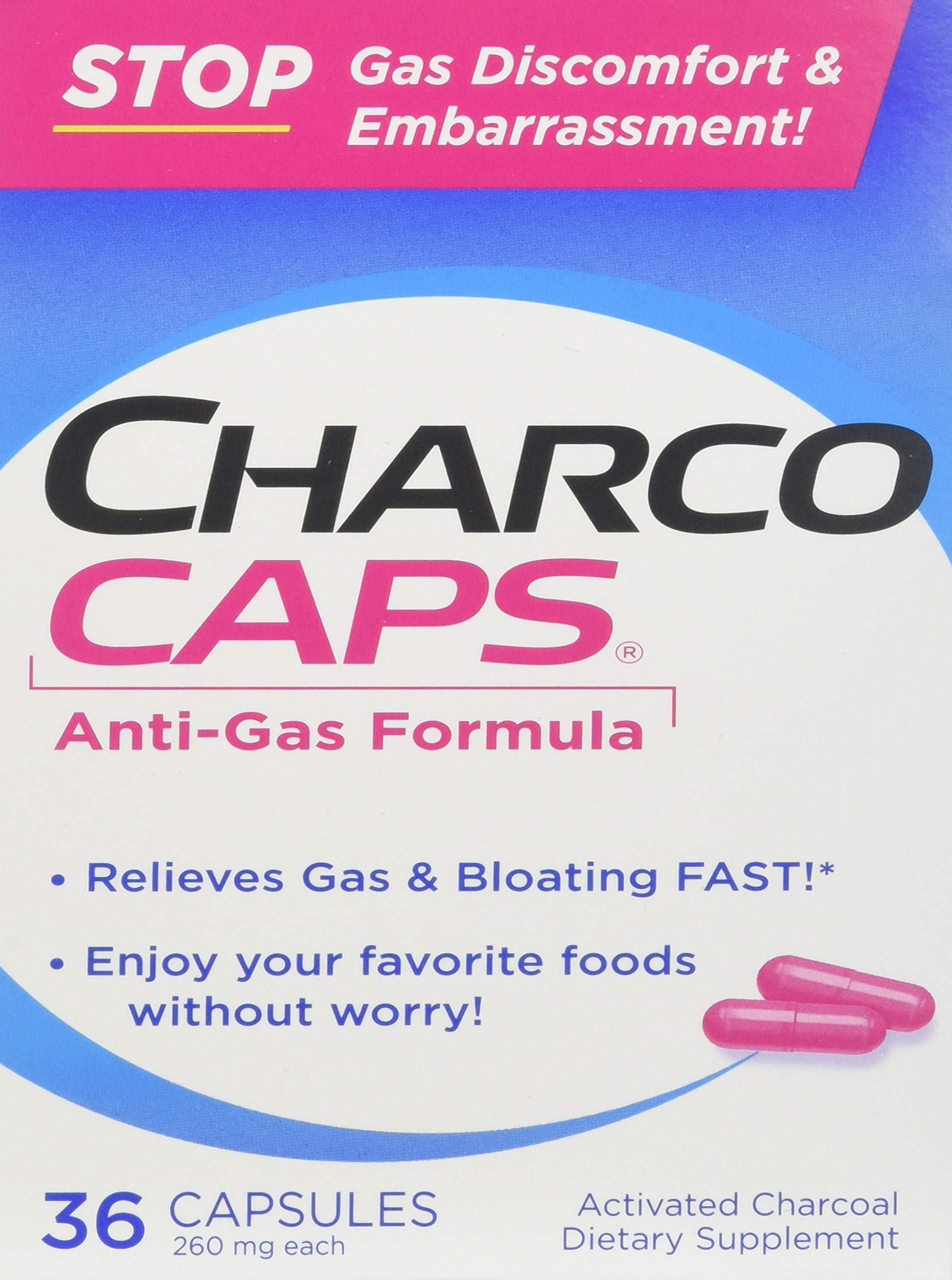 CharcoCaps 260 mg Capsules 36 ea (Pack of 3)