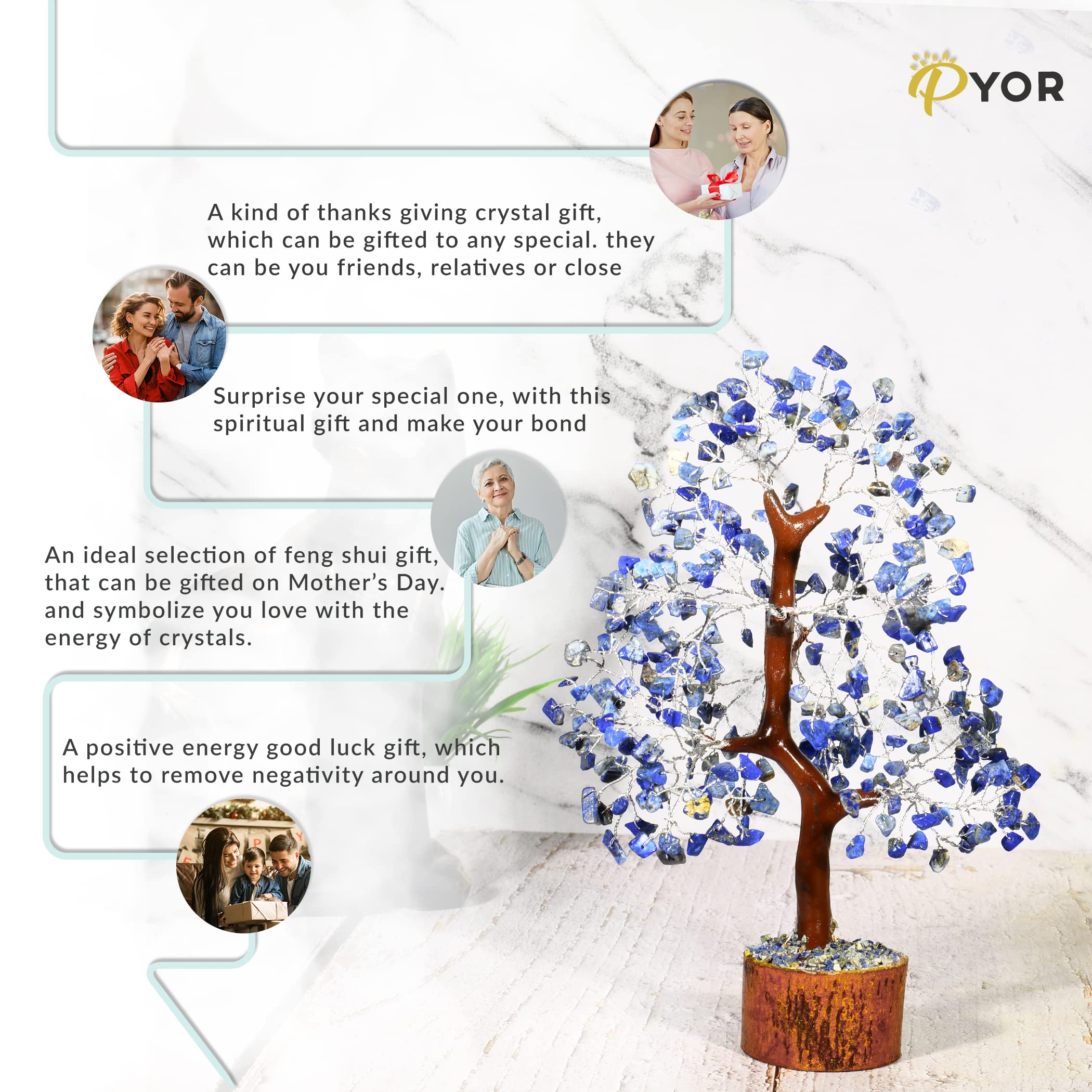 PYOR Lapis Lazuli Crystal Tree - Positive Energy Decor, Feng Shui Crystal Tree, Office Feng Shui Decor