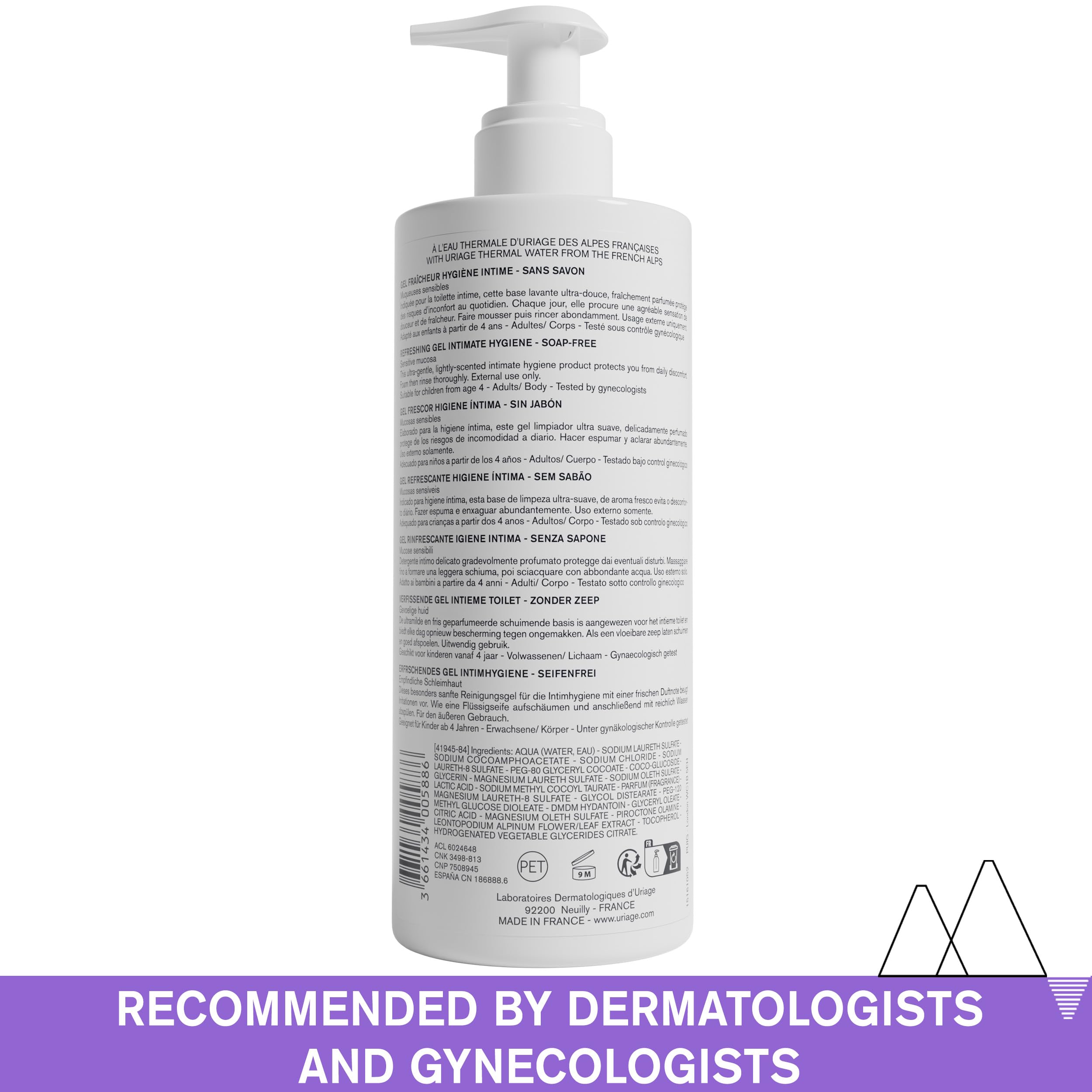 URIAGE Gyn-Phy Refreshing Gel Intimate Hygiene Wash | Daily Hygiene for External Intimate Areas, Foaming Gel, Paraben-Free, Test