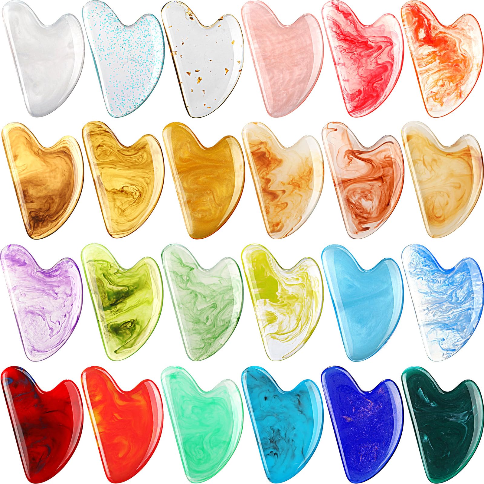 Sherr 24 Pcs Gua Sha Facial Tool Resin Gua Sha Massage Tool Heart Shaped Gua Sha Stone Guasha Board for Face Body Skin Massage S