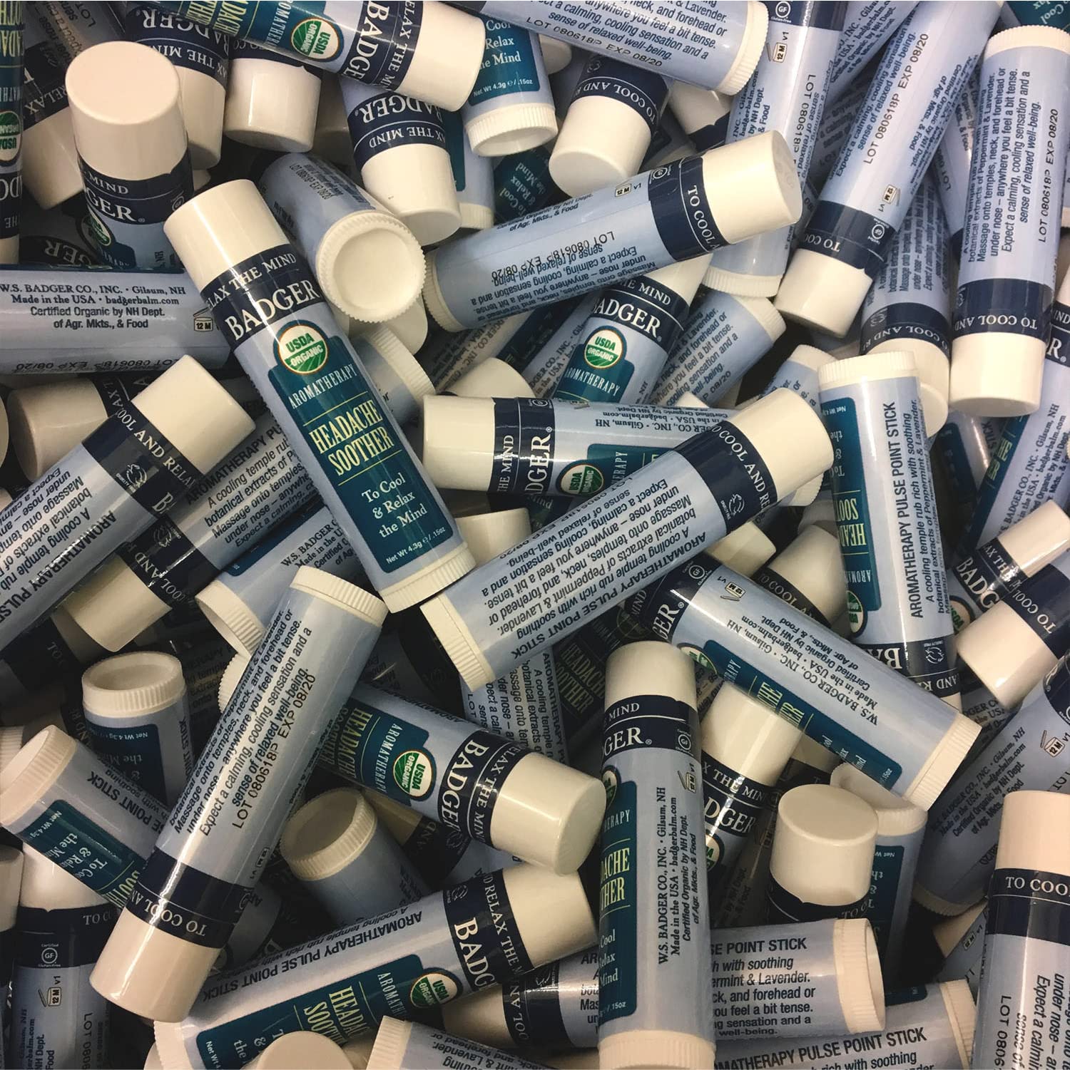 Badger - Headache Soother, Aromatherapy Balm Stick, Certified Organic, Headache Relief Aromatherapy Oil, Peppermint Eucalyptus &