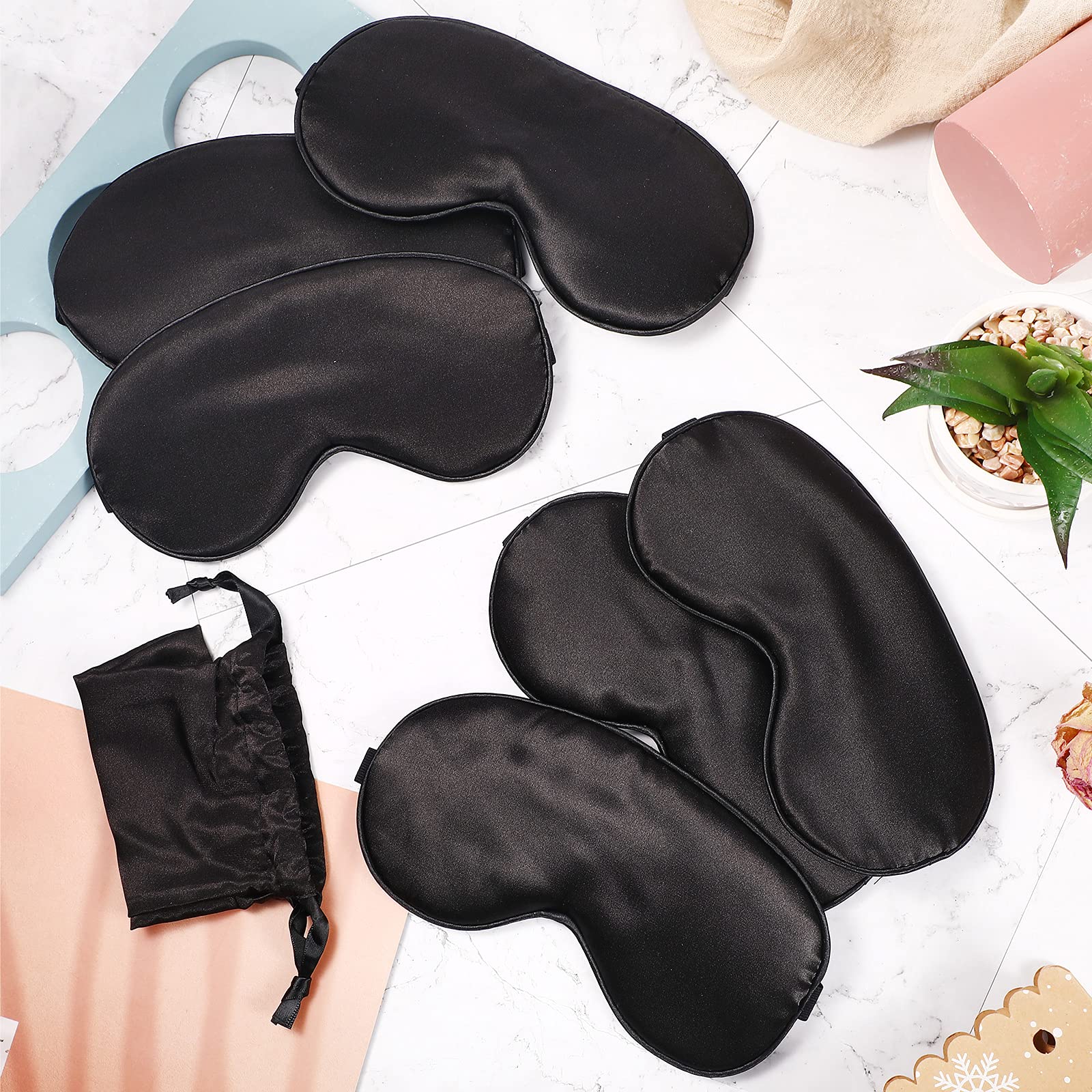 6 Pieces Natural Silk Sleep Mask Soft Eye Mask Adjustable Strap Blindfold Eyeshade Smooth Sleeping Mask Comfortable Sleep Eye Co