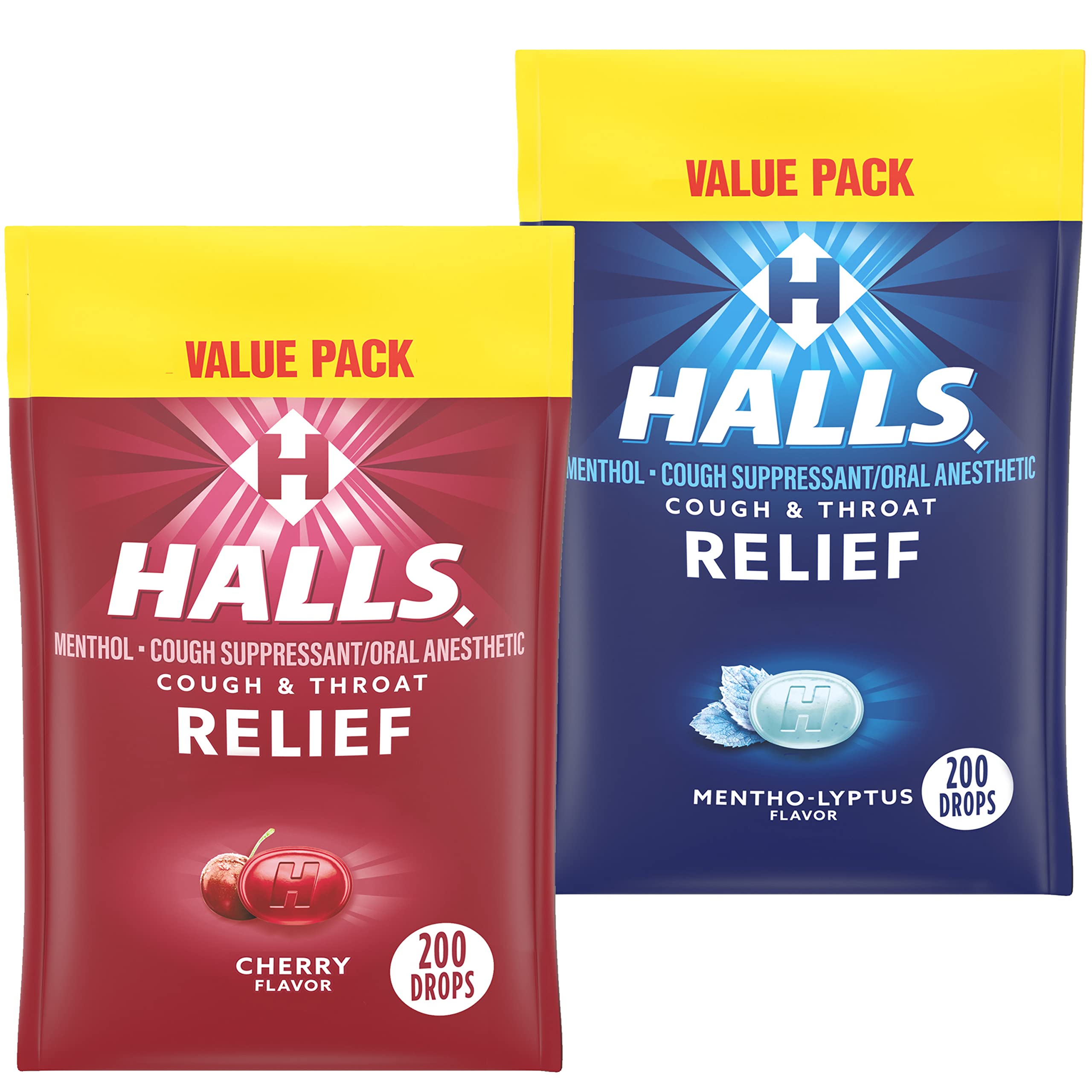 HALLS Relief Variety Pack, Cherry and Mentho-Lyptus Cough Drops, 2 Val ...