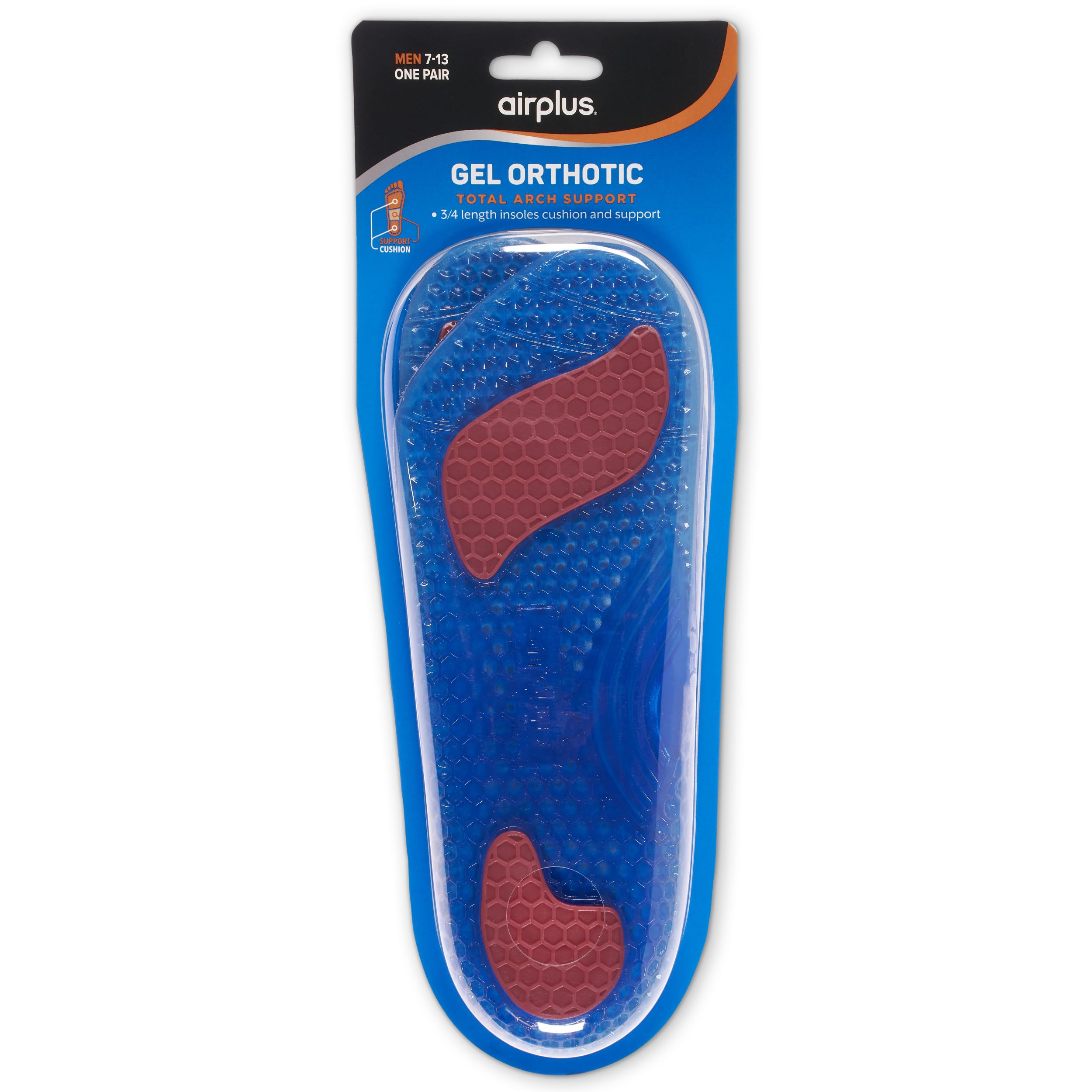 Airplus Gel Orthotic 3/4 Length Comfort and Stability Shoe Insoles for Men