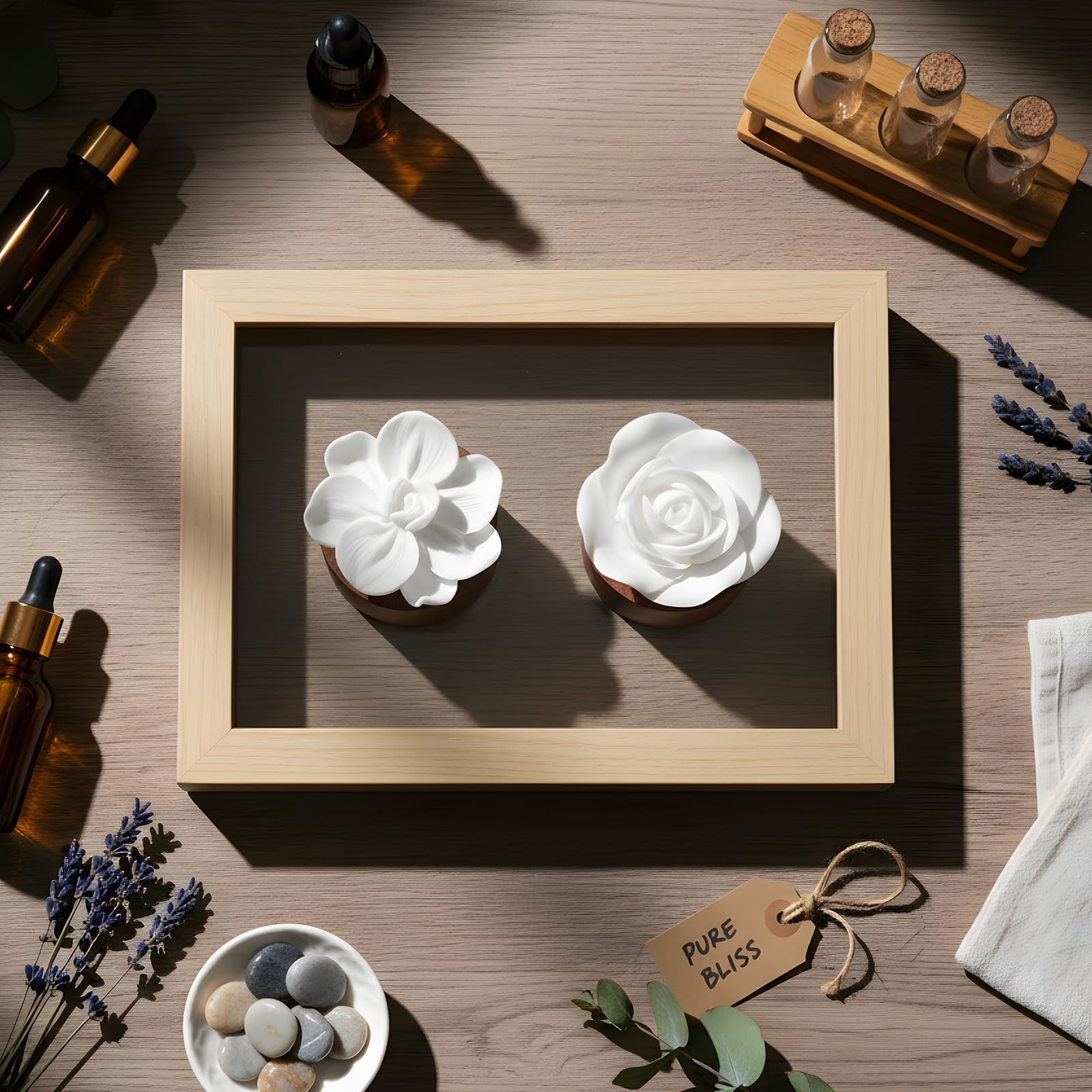 Acellegic 2 Pcs Flower Diffusers Phalaenopsis Rose Flower Ceramic Aromatherapy Essential Oil Passive Diffusers Non Electric Batt