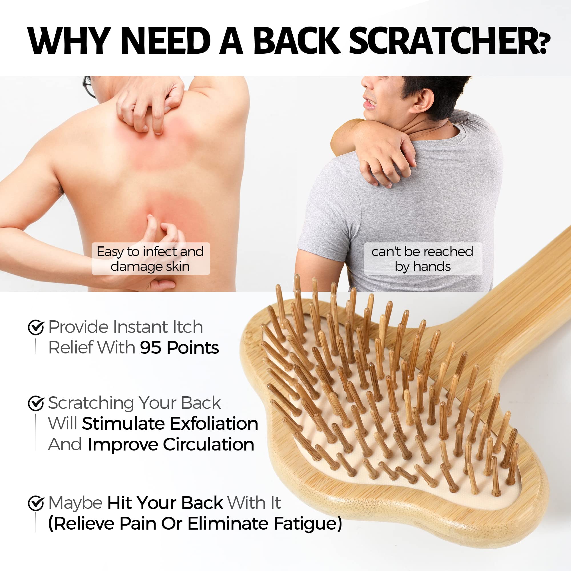 NURENDER Oversized Back Scratcher, Extended Bamboo Scratcher, 22.04 Long Curved Handle; Wider Head; More Larger Scratching Surfa