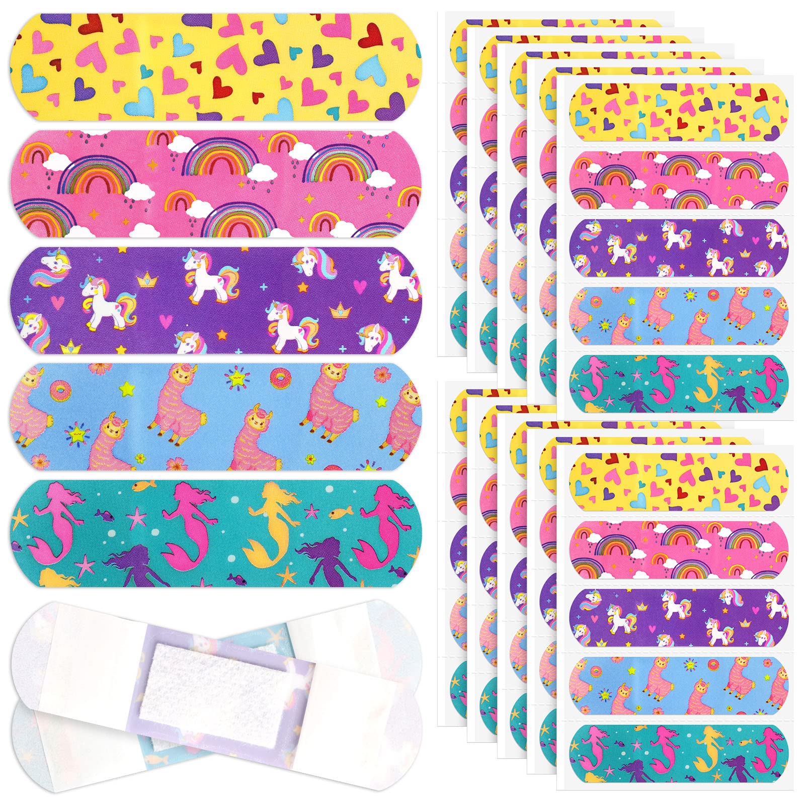 Tondiamo 200 Pieces 5 Styles Cartoon Bandages for Kids Flexible Adhesive Colorful Strips Waterproof Cute Bandages for Girls Repa