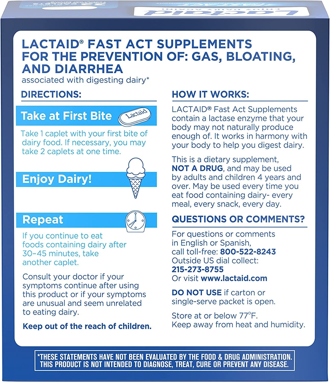 LACTAID Fast Act Caplets 32 Caplets (Pack of 3)