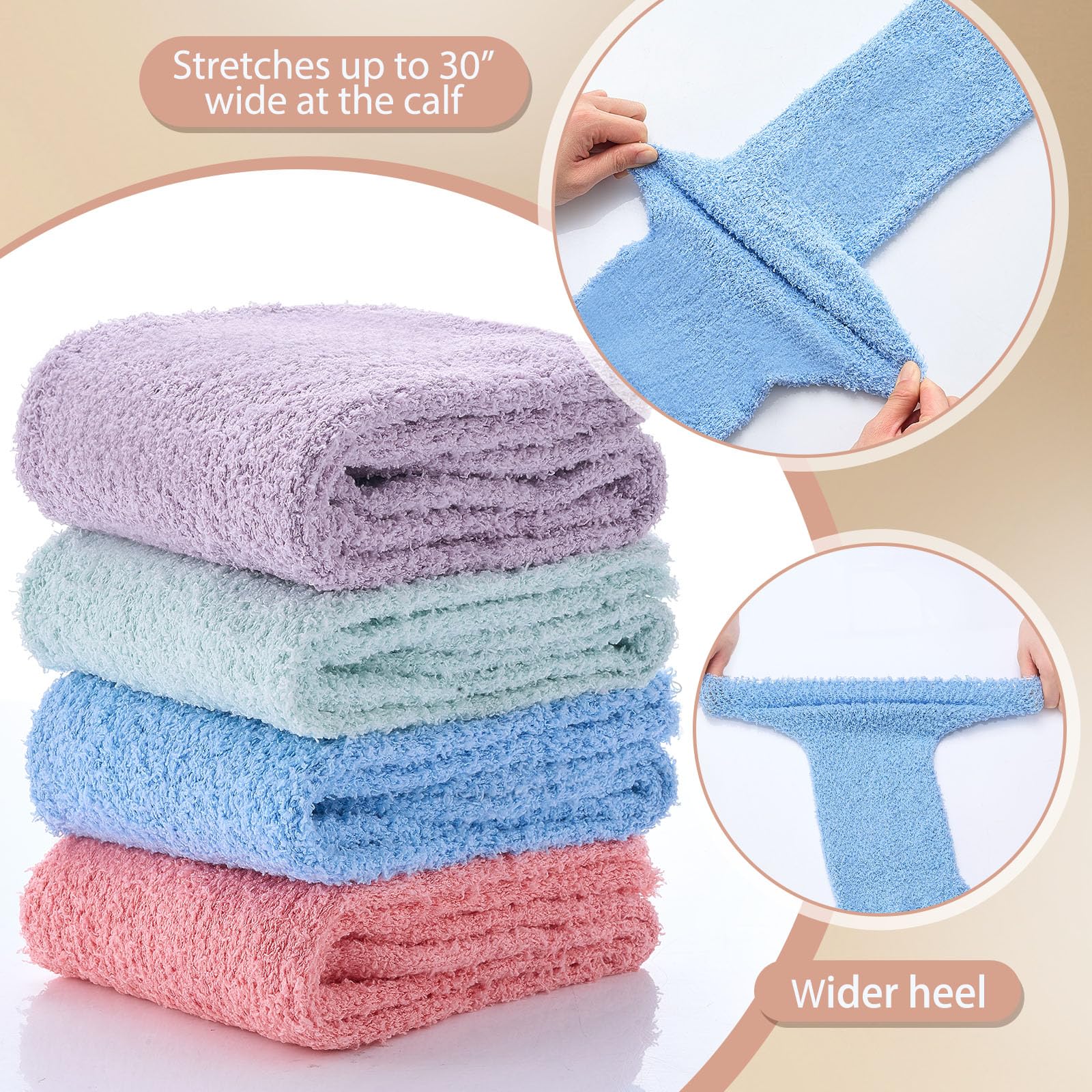 Shyyween 4 Pairs Extra Width Fleece Socks 13-15 Bariatric Socks Hospital Winter Coral Fleece Warm Soft Non Slip Sock for Women M