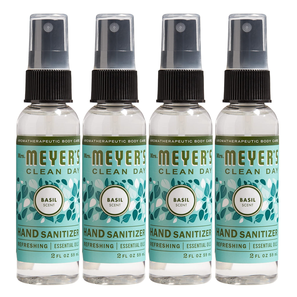 MRS. MEYER S CLEAN DAY Antibacterial Hand Sanitizer Spray, Travel Size, Removes 99.9% of Bacteria, Basil, 2 oz - Pack of 4