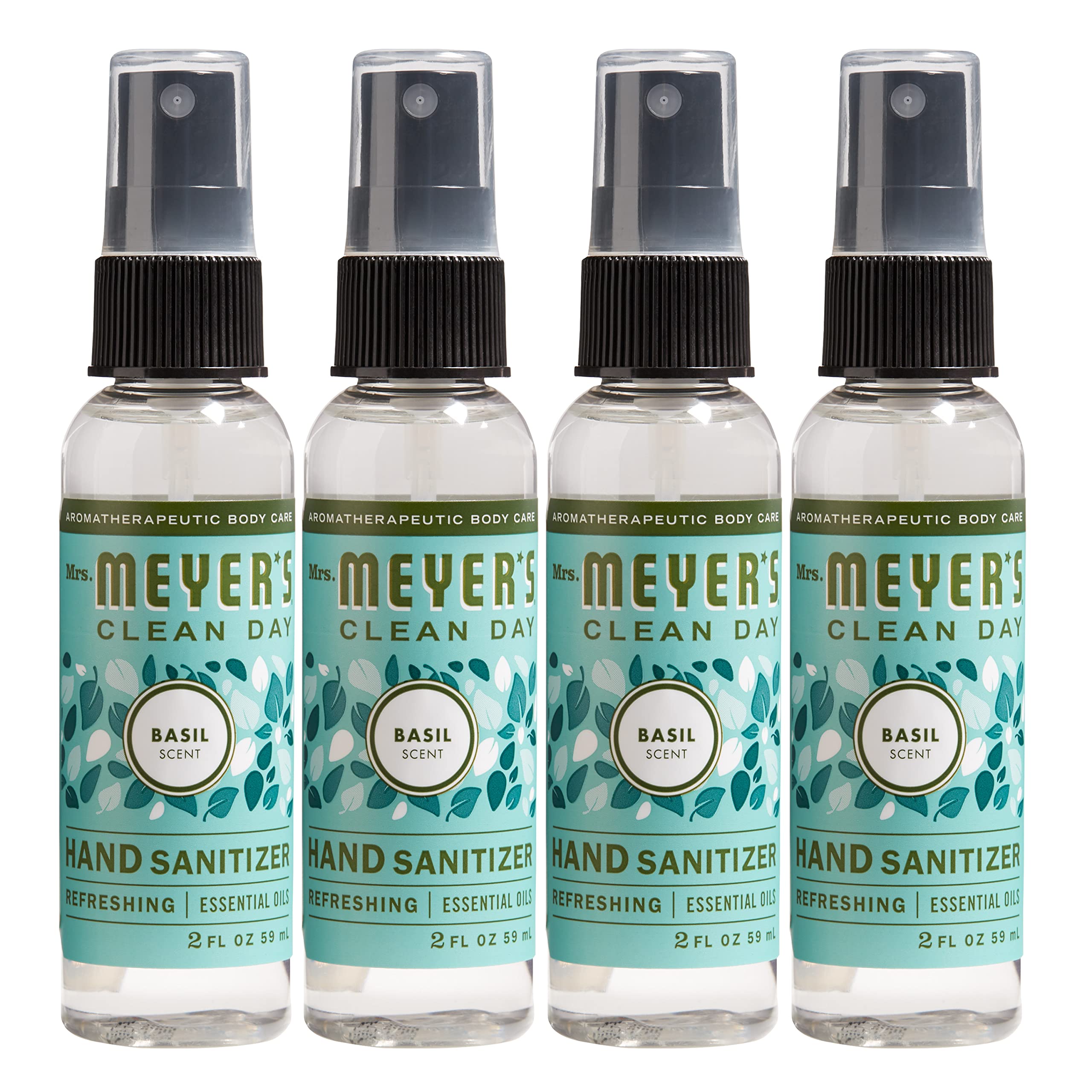 MRS. MEYER S CLEAN DAY Antibacterial Hand Sanitizer Spray, Travel Size, Removes 99.9% of Bacteria, Basil, 2 oz - Pack of 4