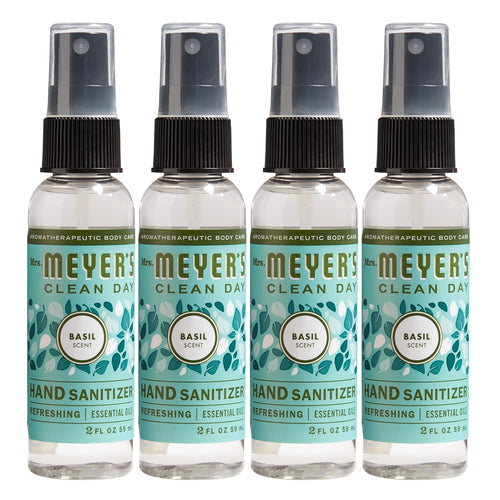 MRS. MEYER S CLEAN DAY Antibacterial Hand Sanitizer Spray, Travel Size, Removes 99.9% of Bacteria, Basil, 2 oz - Pack of 4