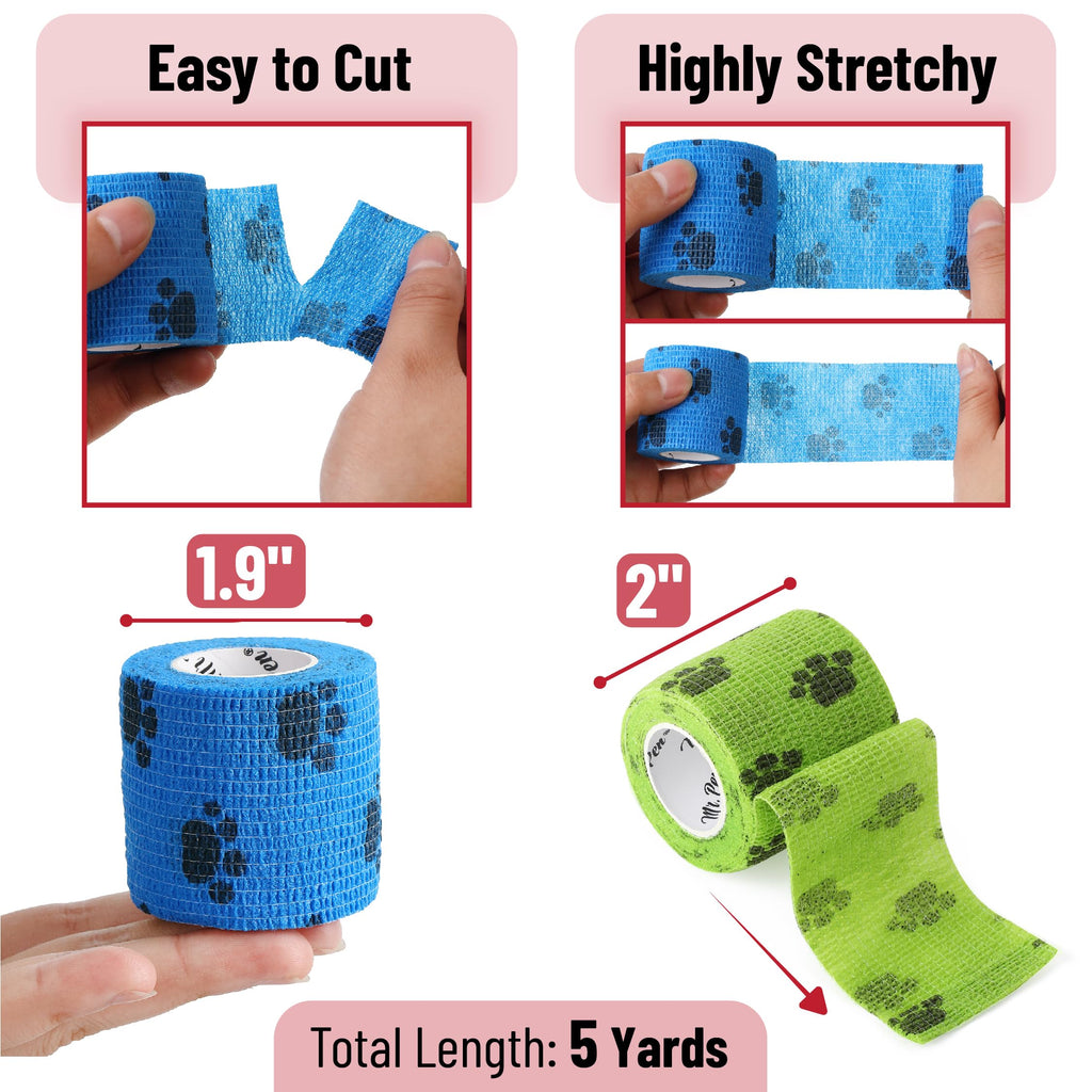 Mr. Pen- Self Adhesive Bandage Wrap, 6 Pack, Paw Design, 2 x 5 Yards, Adhesive Bandages, Cohesive Bandage, Medical Wrap, Elastic