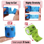 Mr. Pen- Self Adhesive Bandage Wrap, 6 Pack, Paw Design, 2 x 5 Yards, Adhesive Bandages, Cohesive Bandage, Medical Wrap, Elastic
