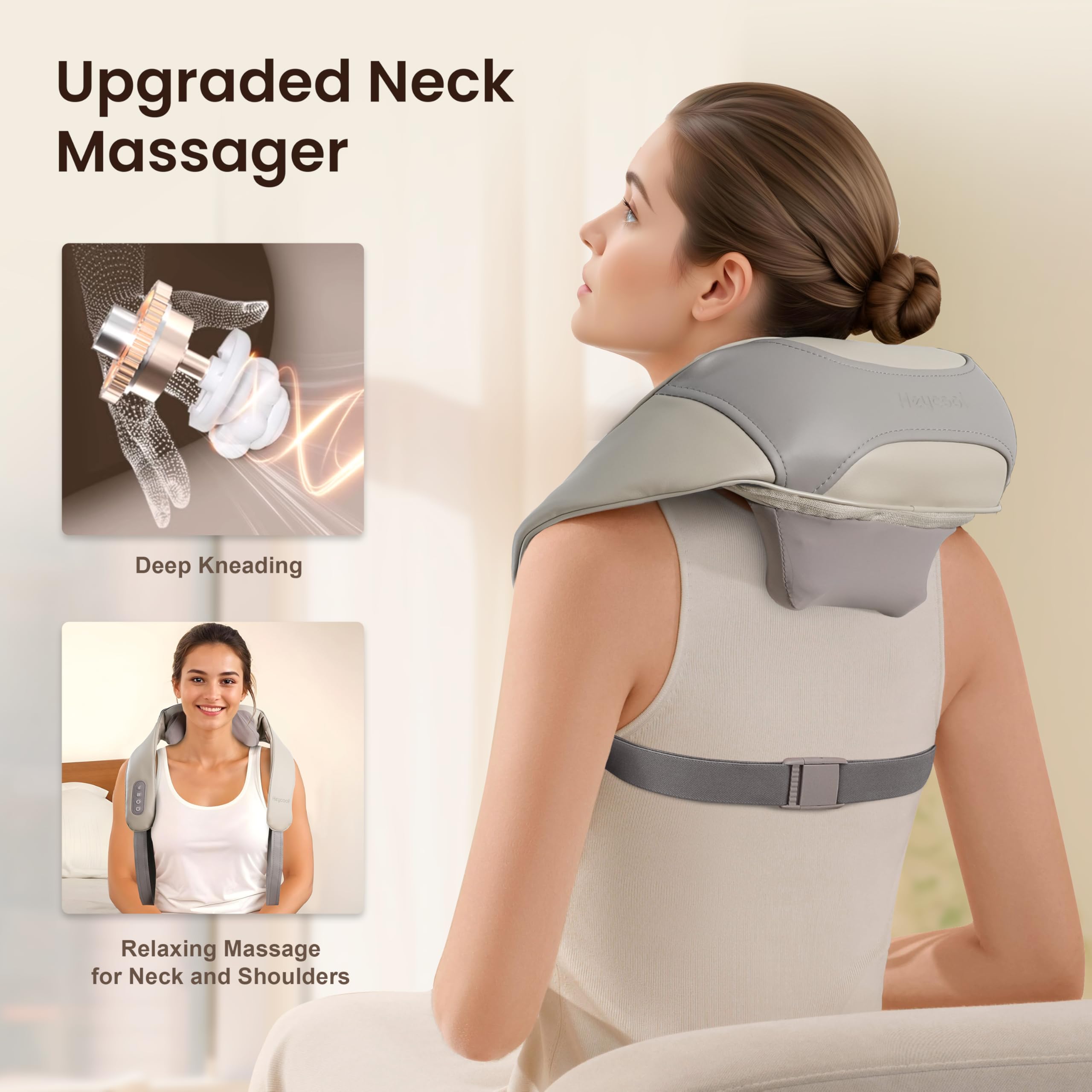 Heycool Cordless Neck Shoulder Massager with Heat, Back Massager Pillow, Gifts for Men, Women