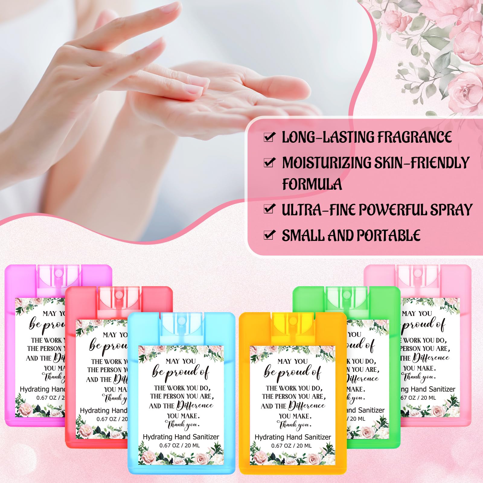 Dansib 24 Pcs Thank You Hand Sanitizer Spray Mini Travel Size Hydrating Hand Sanitizer Mist Appreciation Gift for Coworker Emplo