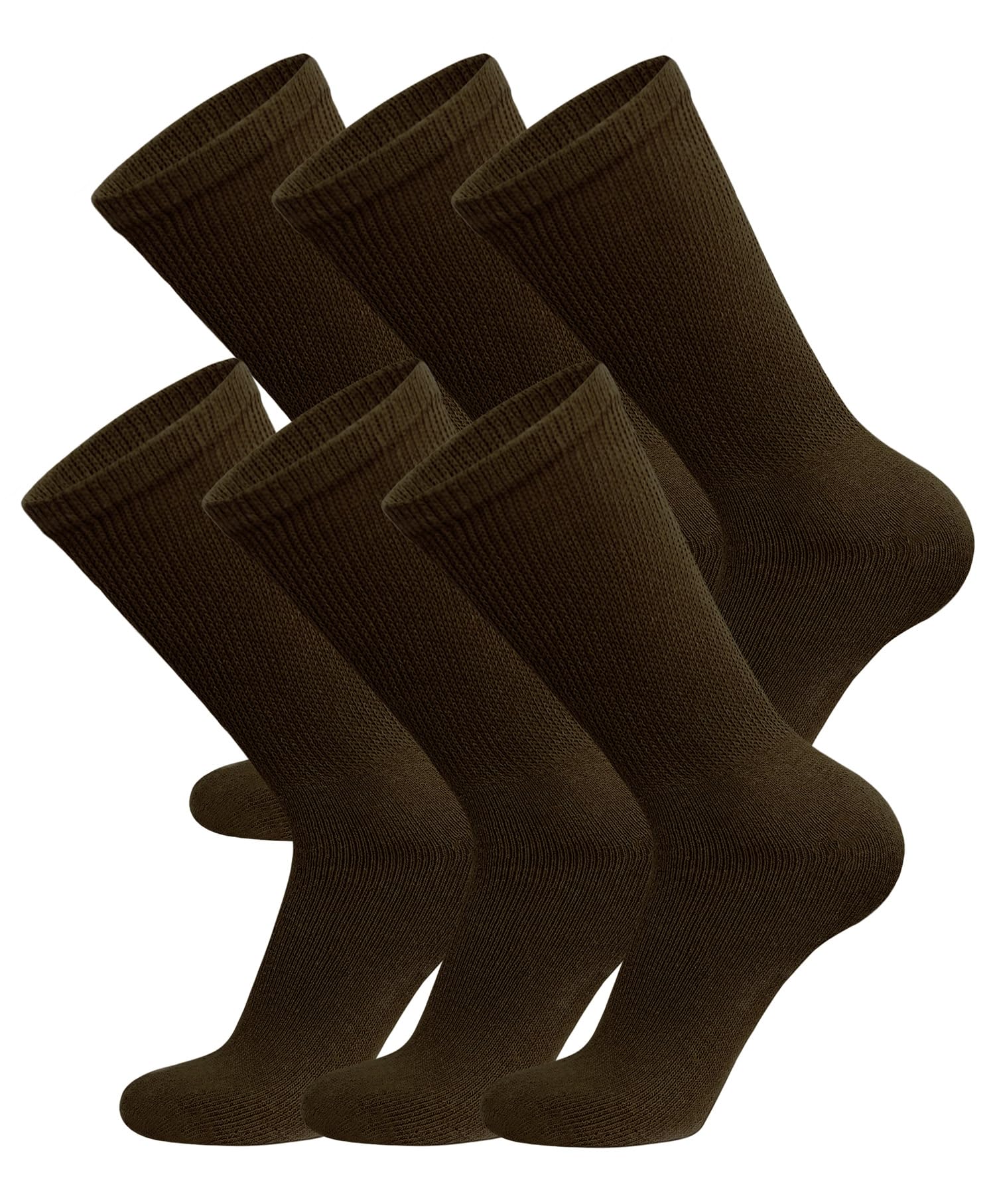 6 Pairs of Cotton Diabetic Non-Binding Neuropathy Crew Socks (Brown, Fits Mens Shoe Size 12-14.5)