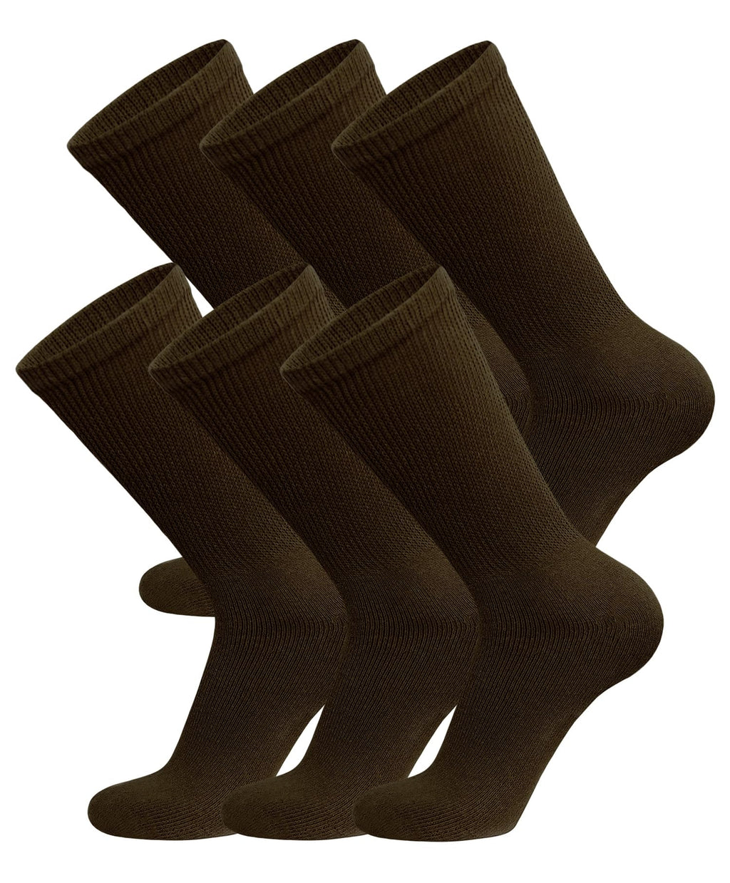 6 Pairs of Cotton Diabetic Non-Binding Neuropathy Crew Socks (Deep Brown, Fits Mens Shoe Size 8.5-10,5/Womens Shoe Size 9-11.5)