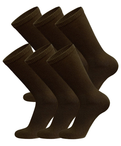 6 Pairs of Cotton Diabetic Non-Binding Neuropathy Crew Socks (Deep Brown, Fits Mens Shoe Size 8.5-10,5/Womens Shoe Size 9-11.5)